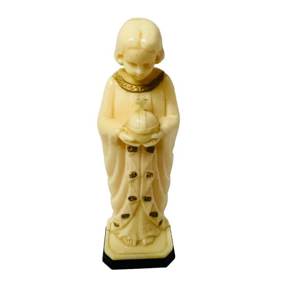 CMIP vory-Colored Statue Of Jesus Holding Orb On Black Base 5 1/2" Religious - Picture 8 of 8